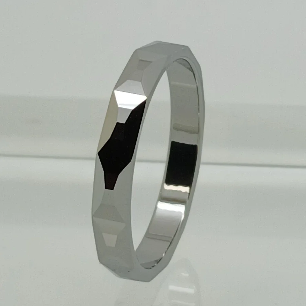 Vintage Tungsten Faceted Geometric Ring Silver Tone 4mm‎ Band Size 11.5 Y2K NOS